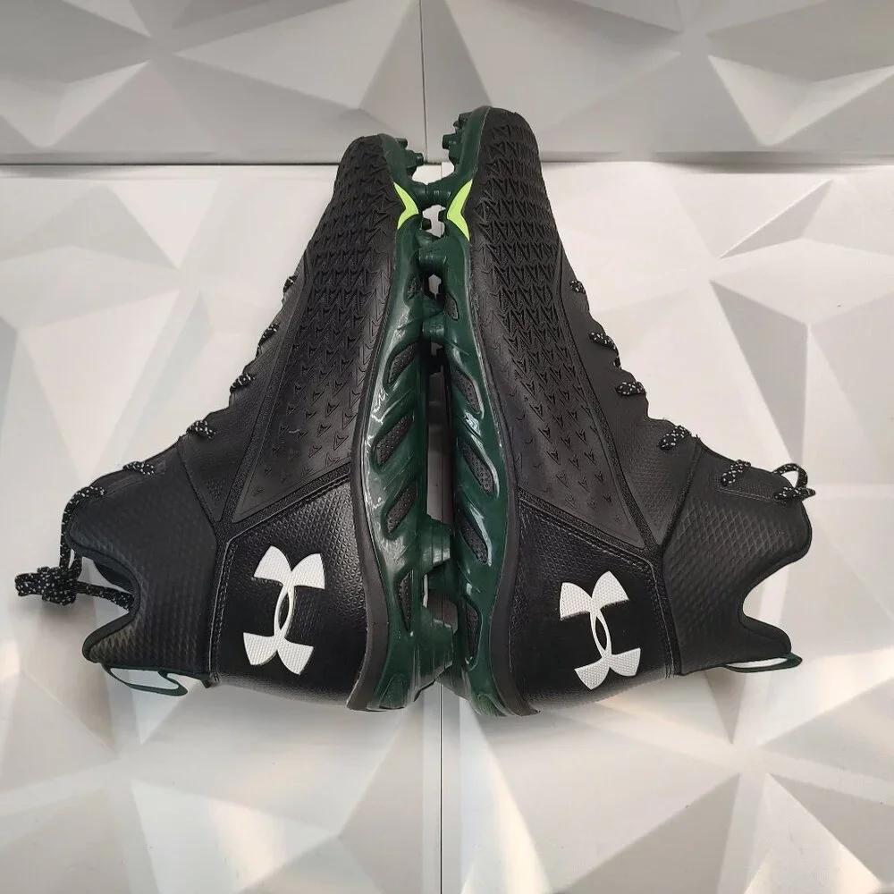 Under Armour Mens Football Cleat 16 Black Green Shoe Lacrosse Spine Hammer - Picture 7 of 11